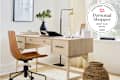West Elm desk in office with personal shopper seal in upper right
