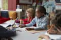 Children at modern school facility