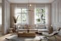 Comfortable living room with sofa and windows