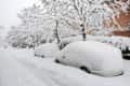 Snow sovered cars after heavy storm, Yenikoy heights Istanbul Turkey