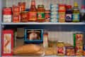 Food items on pantry shelves