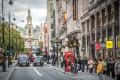 LONDON- OCTOBER, 2018: Busy London street scene on The Strand, a major London road between Fleet Street and Trafalgar Square