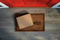 Delivered outside the door, e-commerce purchase on welcome mat. Add your own copy and label