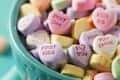 Colorful candy Conversation Hearts for Valentine's Day.