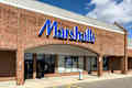 Novi, Michigan, USA - Oct 16, 2022: Horizontal closeup view of Marshalls store front and entrance. Marshalls is an American chain of off-price department stores owned by TJX Companies.