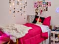 eclectic dorm bed with low lighting