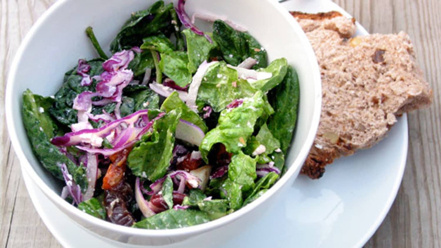 Make-Ahead Lunch Recipe: Big Green Salad with Shallots, Chicken, Smoked Almonds, Goat Cheese, and Dates-image