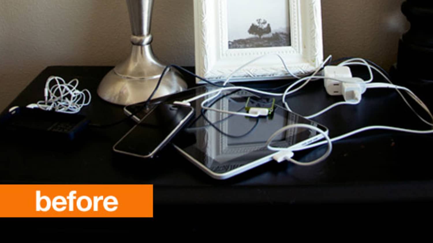 Before After Natalme S Diy 7 Nightstand Cable Organizer Apartment Therapy