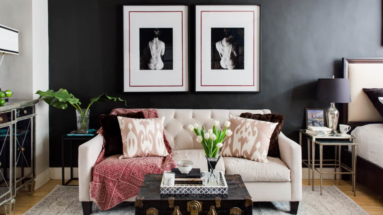 Dark walls hot sale living room