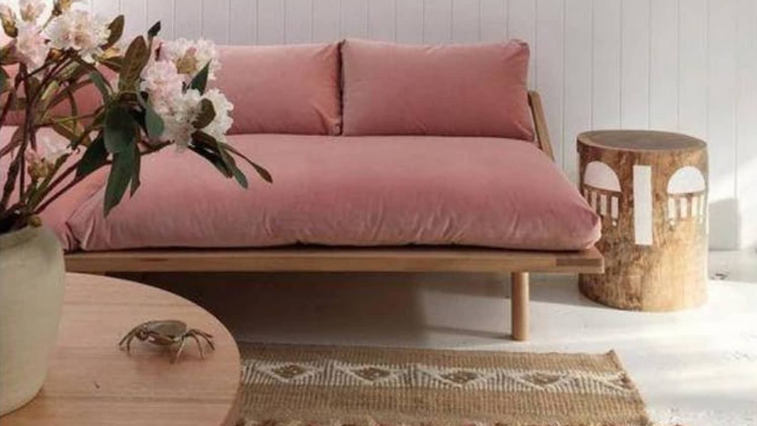 Blush shop velvet couch