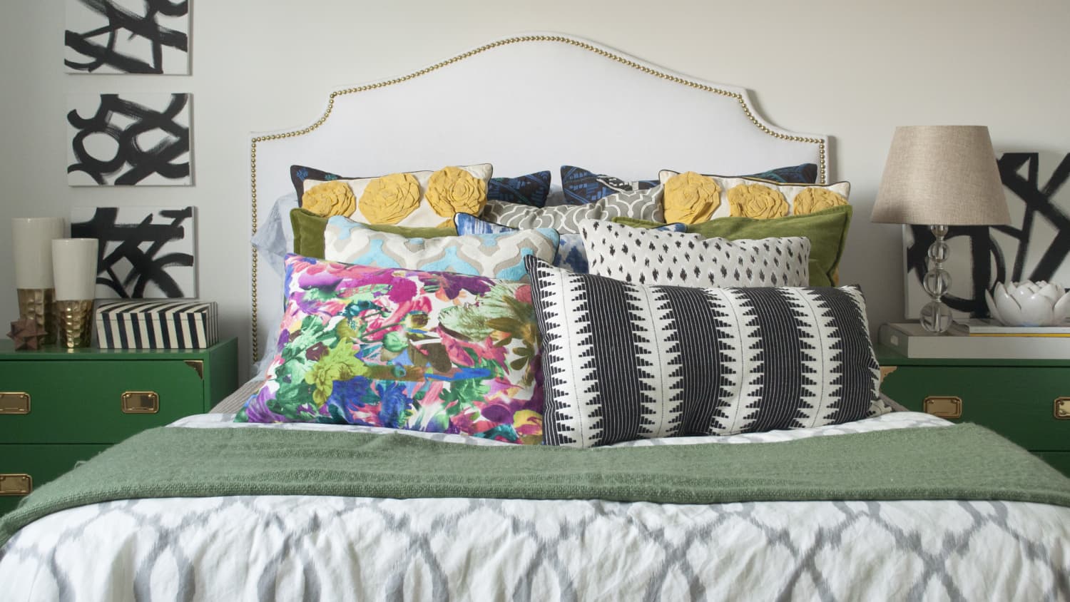 Bed with lots of pillows sales