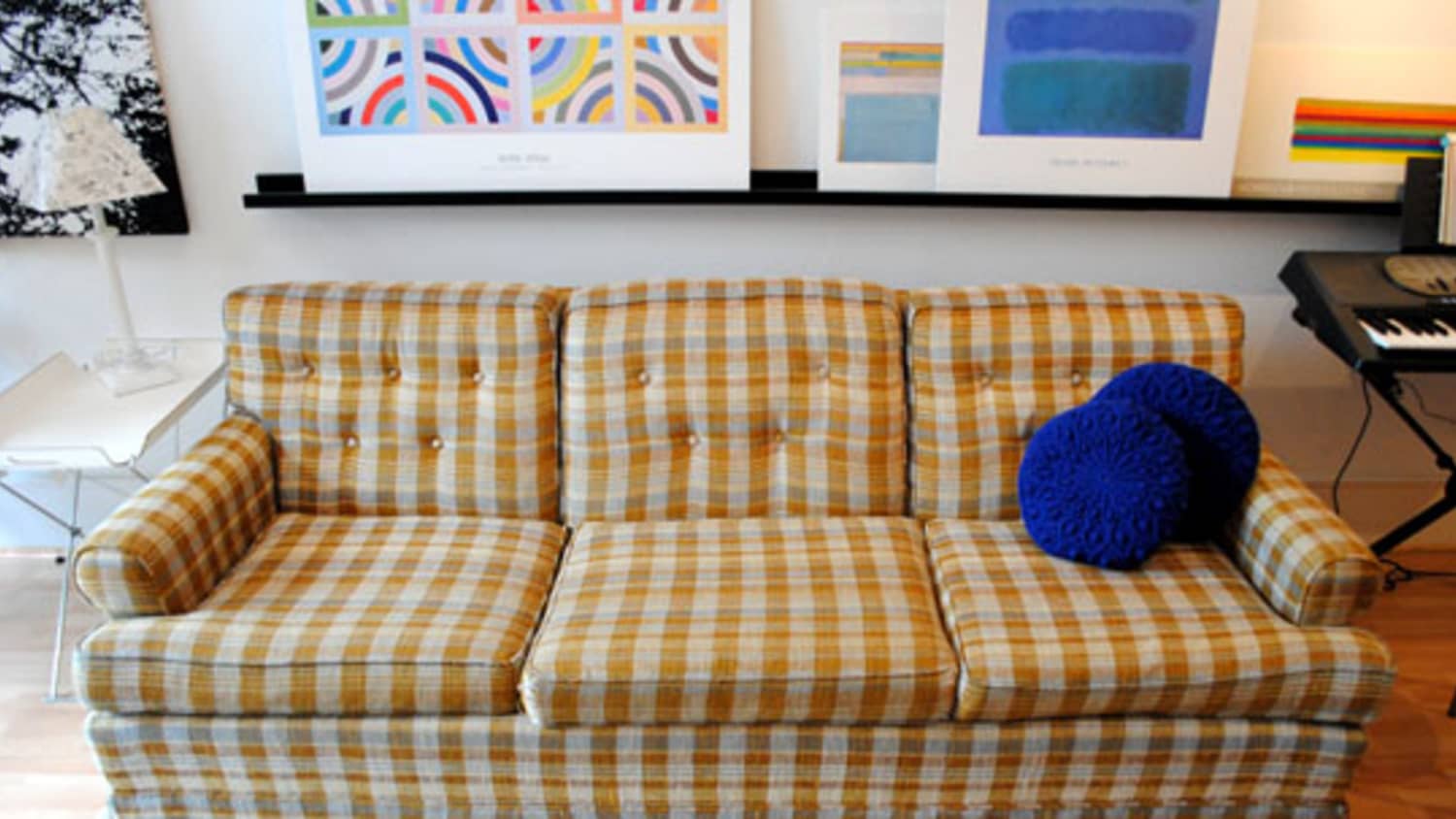 Blue outlet plaid loveseat