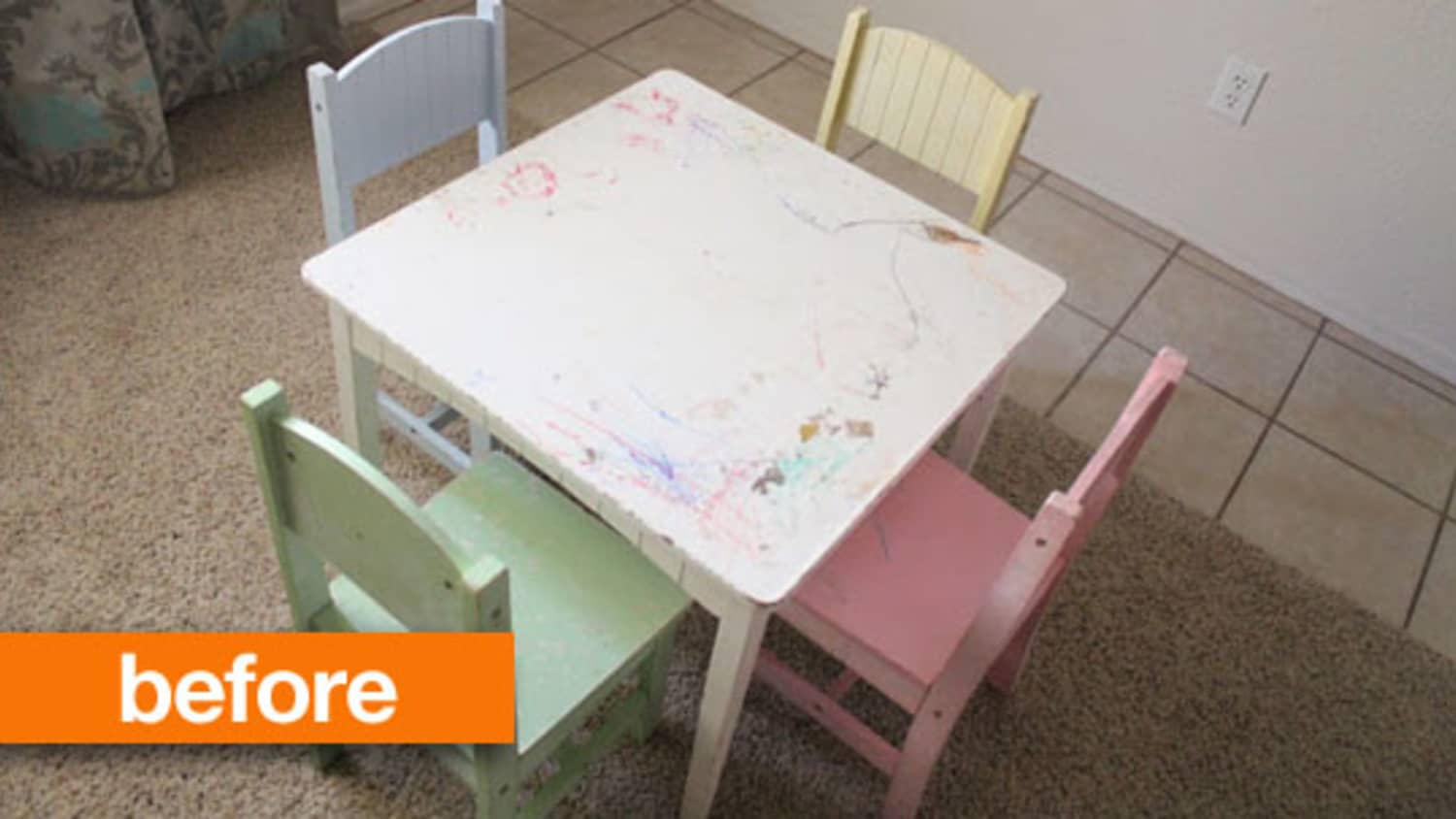 Painted childrens table and sale chairs