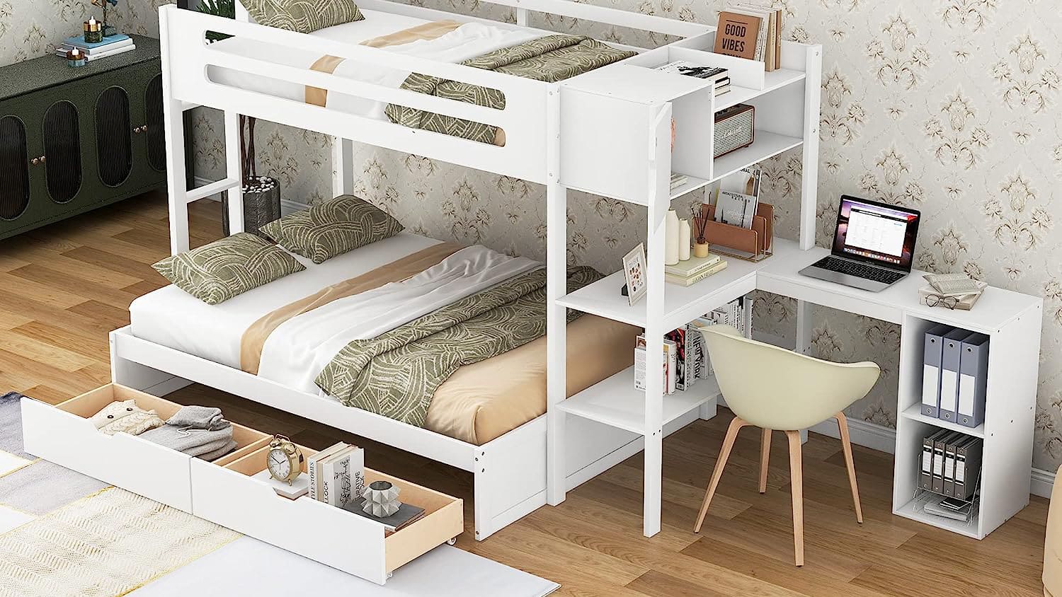Full over twin bunk bed with desk cheap