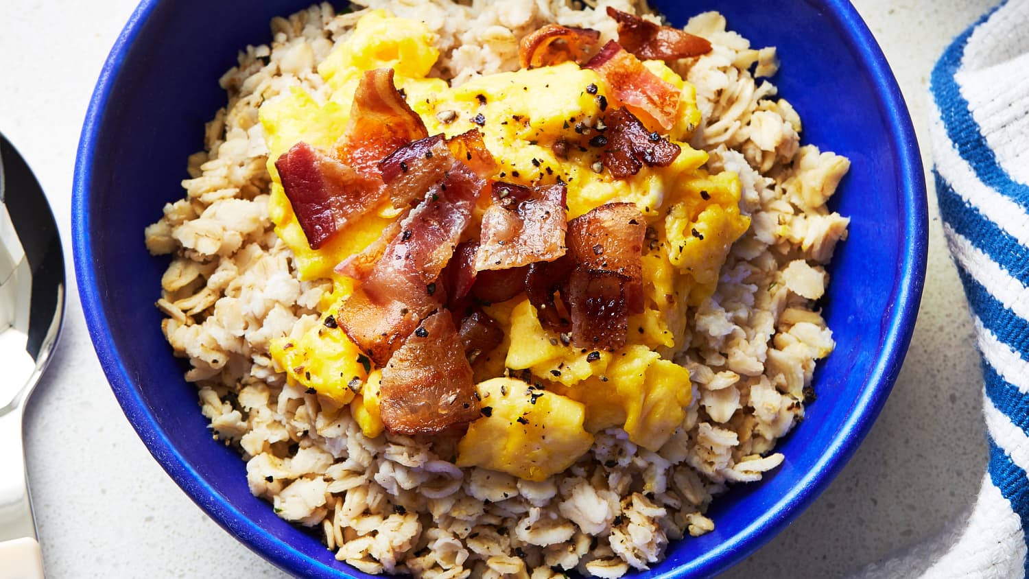 Savory Oatmeal Bowl with Bacon and Scrambled Eggs