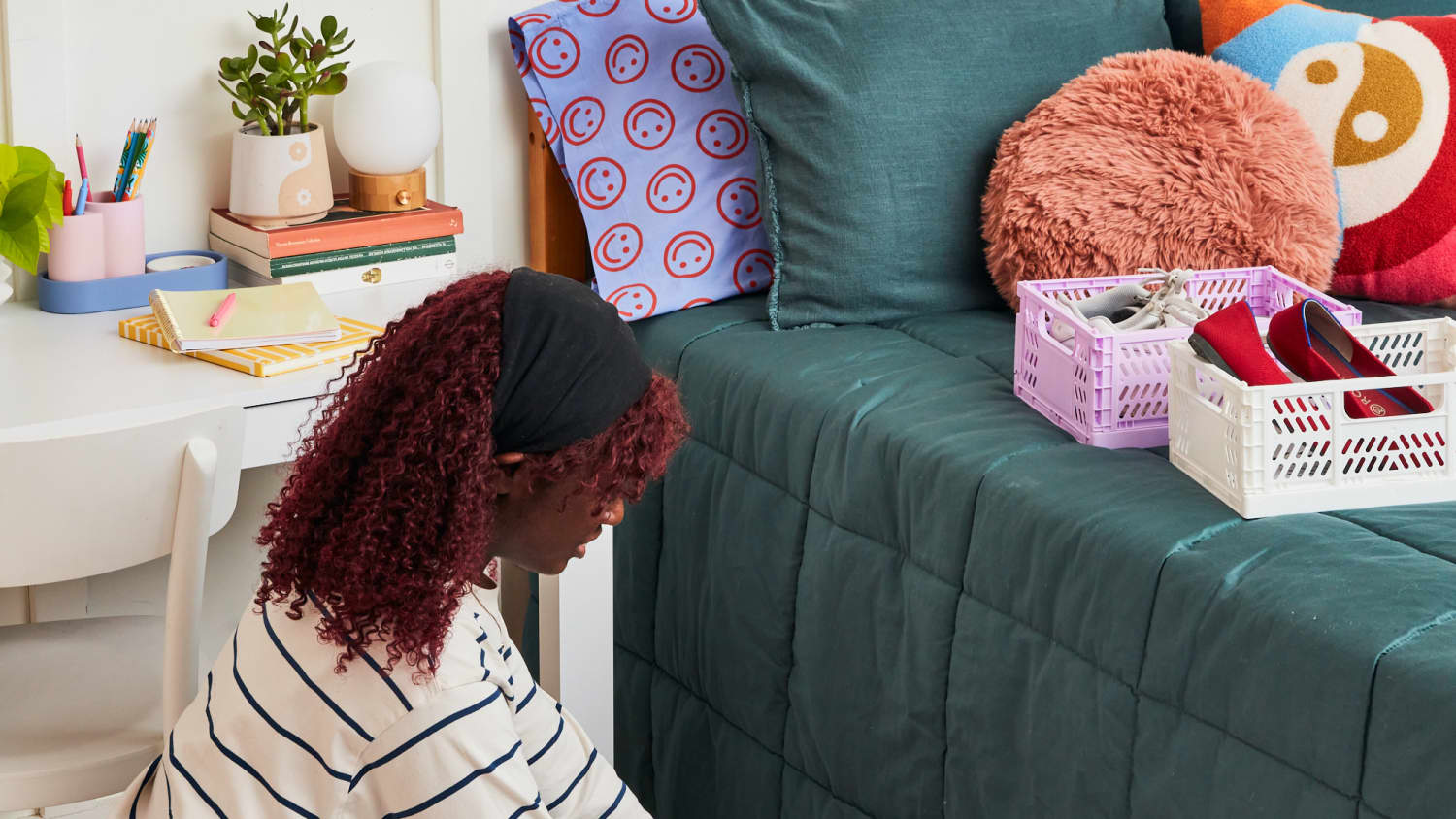 Dorm step outlet stool with storage