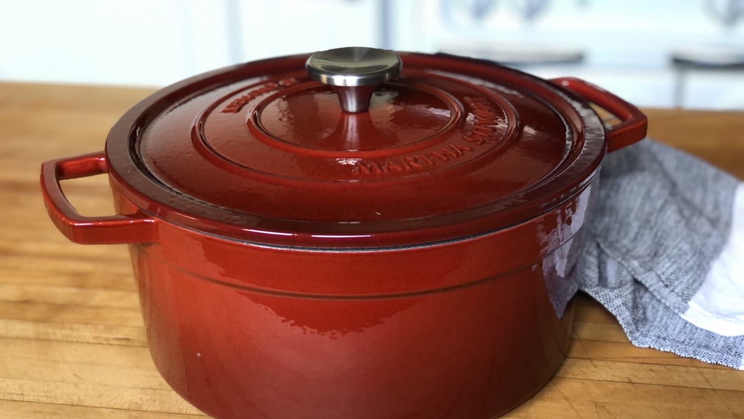 Martha Stewart Red Color Black Handle Enamel Cast Iron Casserole Cookware