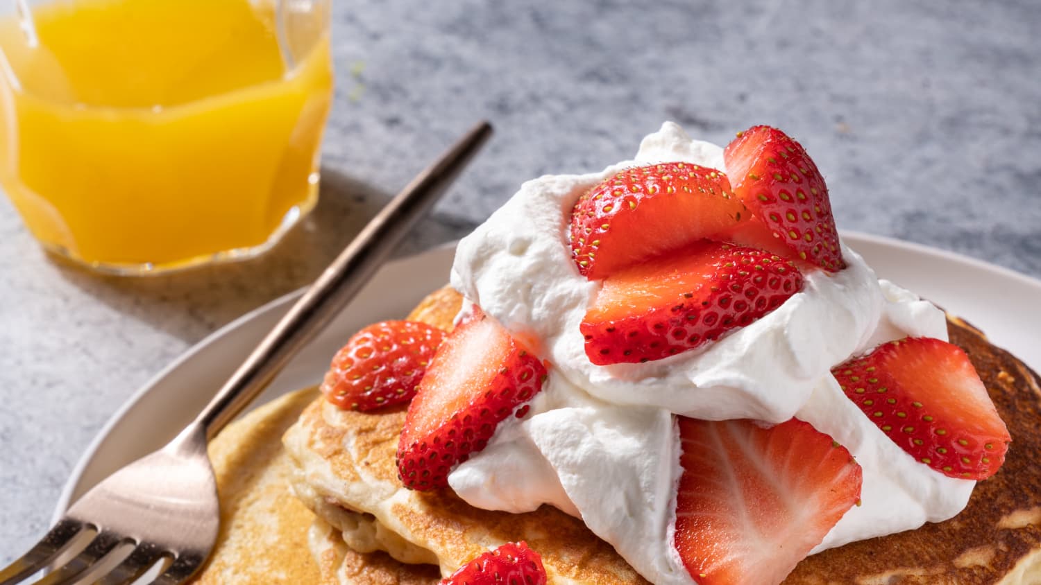 Mini Pancakes with Fresh Strawberries and Whipped Cream