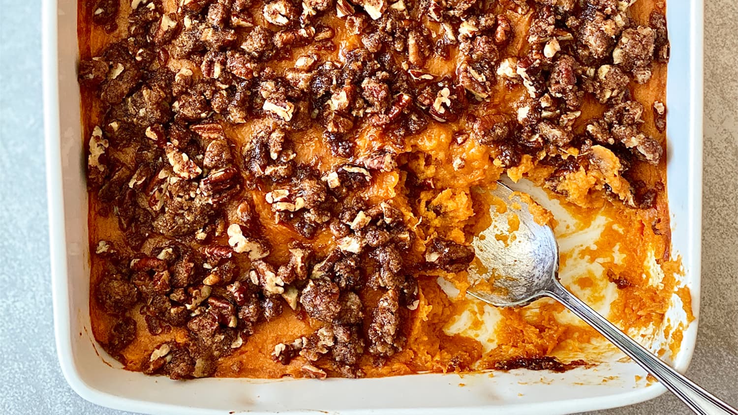 Pecan streusel topped sweet potato casserole
