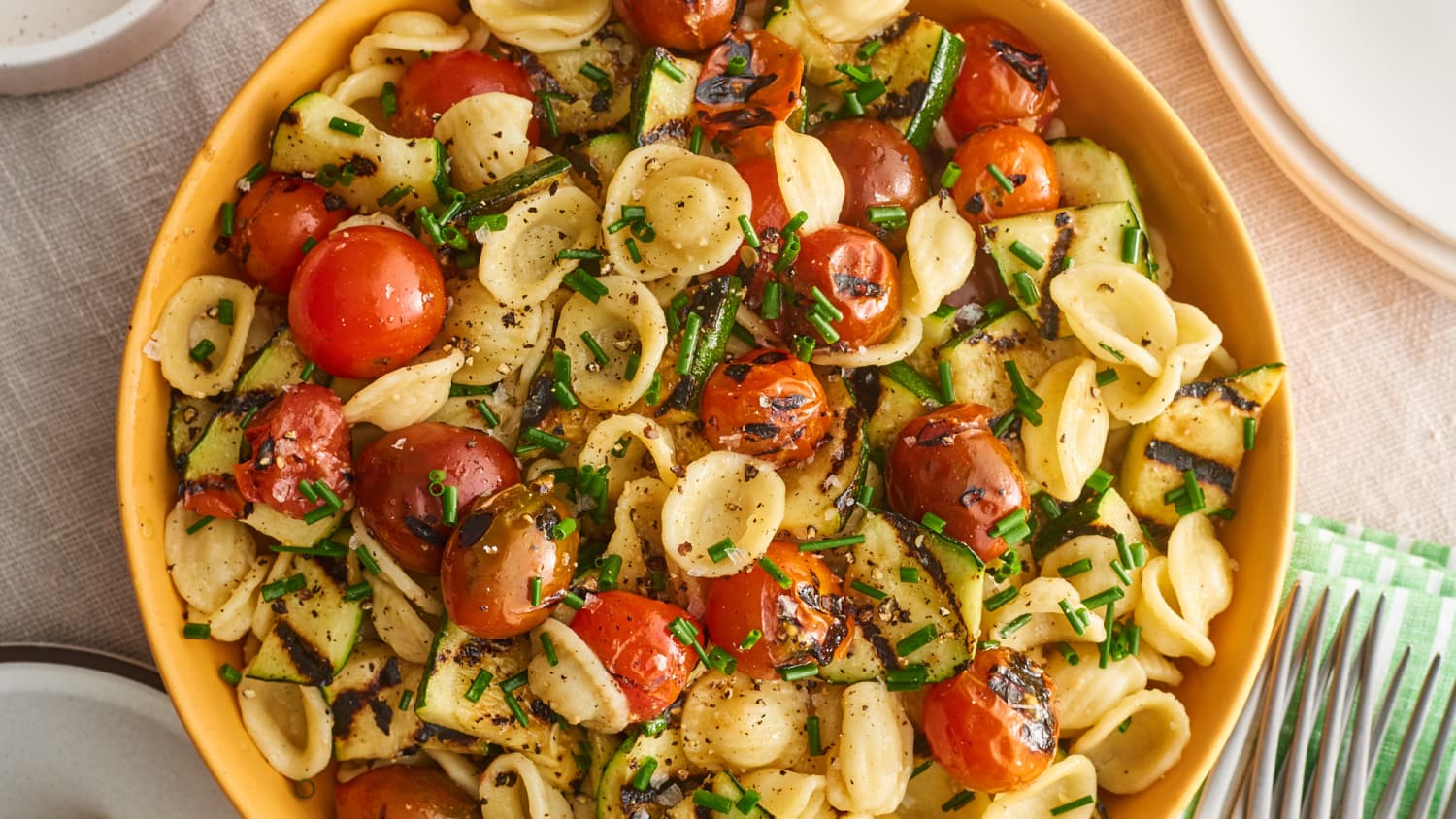 Grilled Zucchini Pasta Salad with Burst Cherry Tomatoes-image