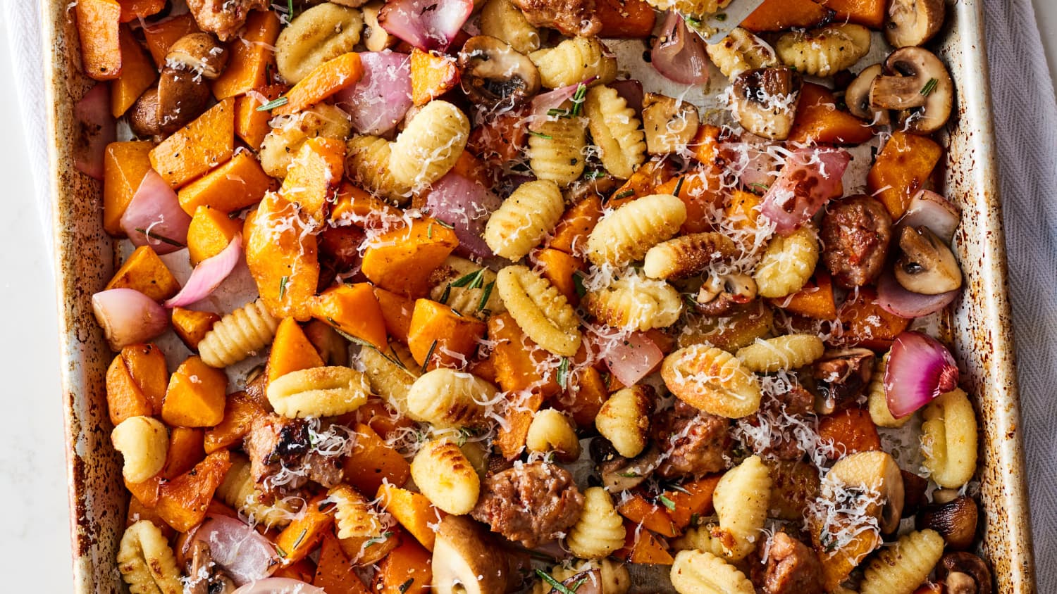 Crispy Sheet Pan Gnocchi with Mushrooms, Sausage, and Butternut