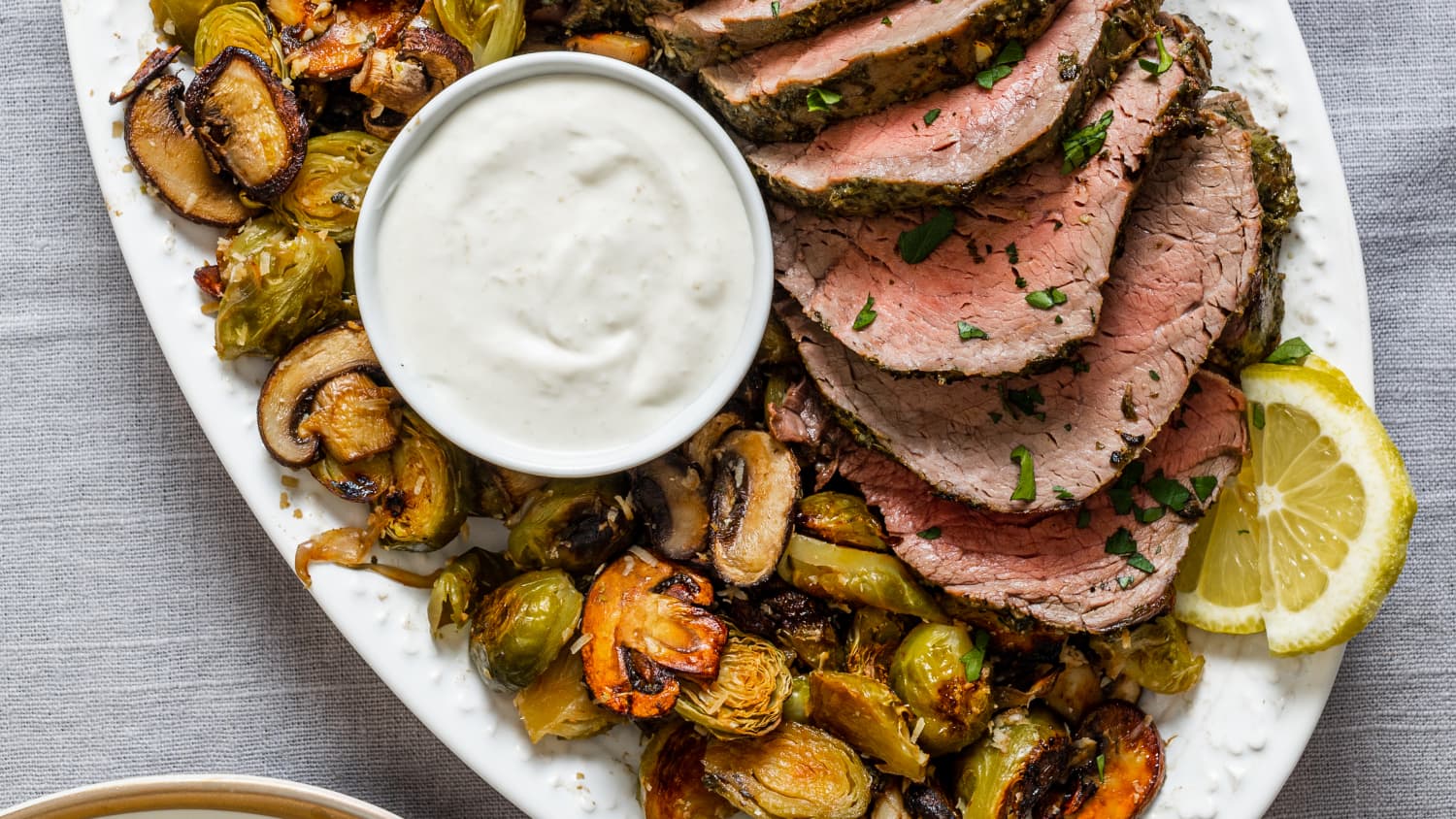 Sheet Pan Beef Tenderloin With Mushrooms And Brussels Sprouts Kitchn