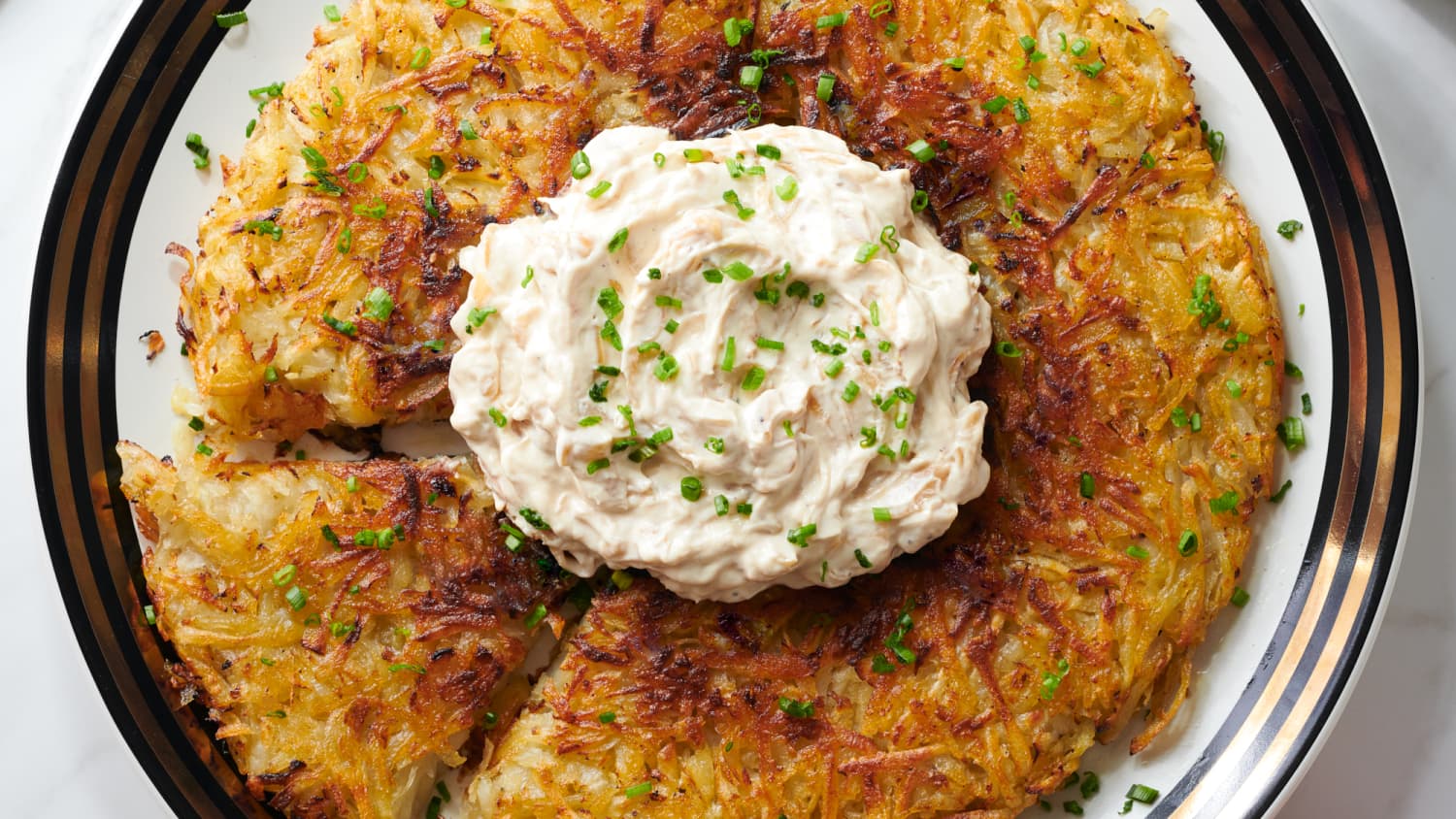 Potato-Parsnip Rosti with Caramelized Onion Sour Cream-image