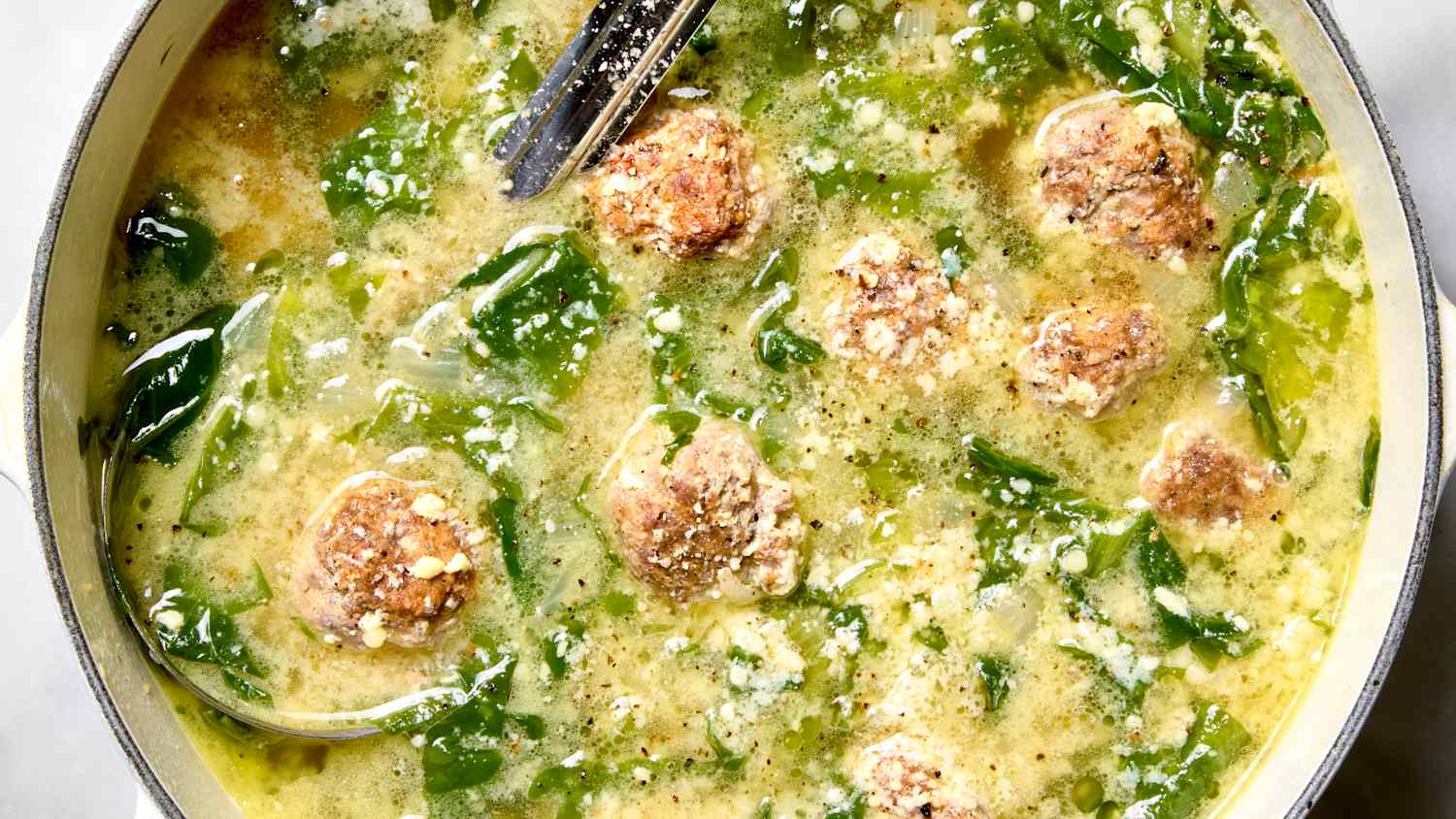 Italian wedding soup with tiny meatballs