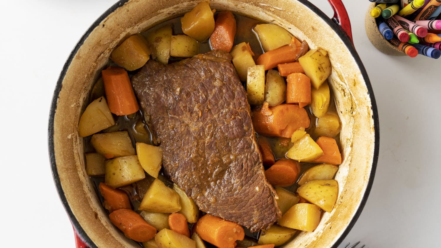 Easy Melt In Your Mouth Dutch Oven Pot Roast Kitchn Done up with potatoes and carrots in the oven or slow cooker it tastes like home. easy melt in your mouth dutch oven pot roast