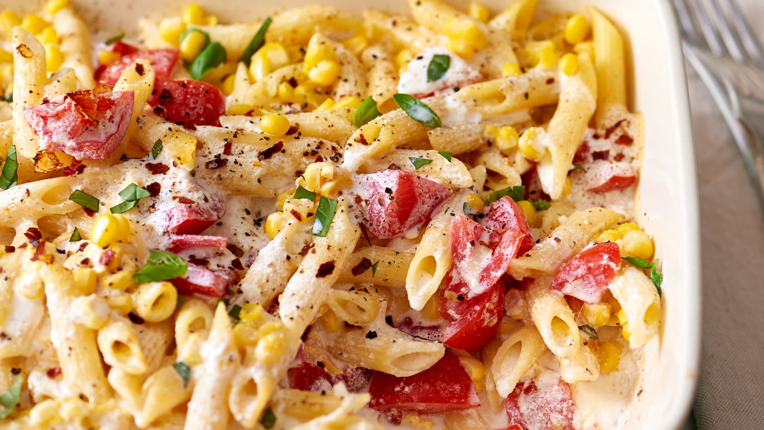 Recipe: Creamy Ricotta Corn and Tomato Baked Ziti-image