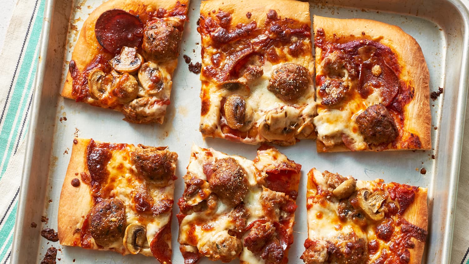 Sheet Pan Pizza Recipe (With Pepperoni and Mushrooms)