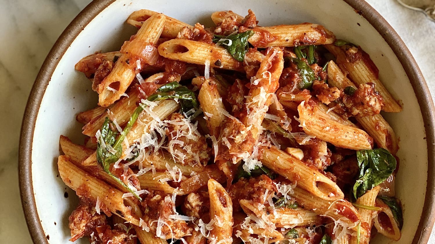 Weeknight Sausage Pasta with Spinach