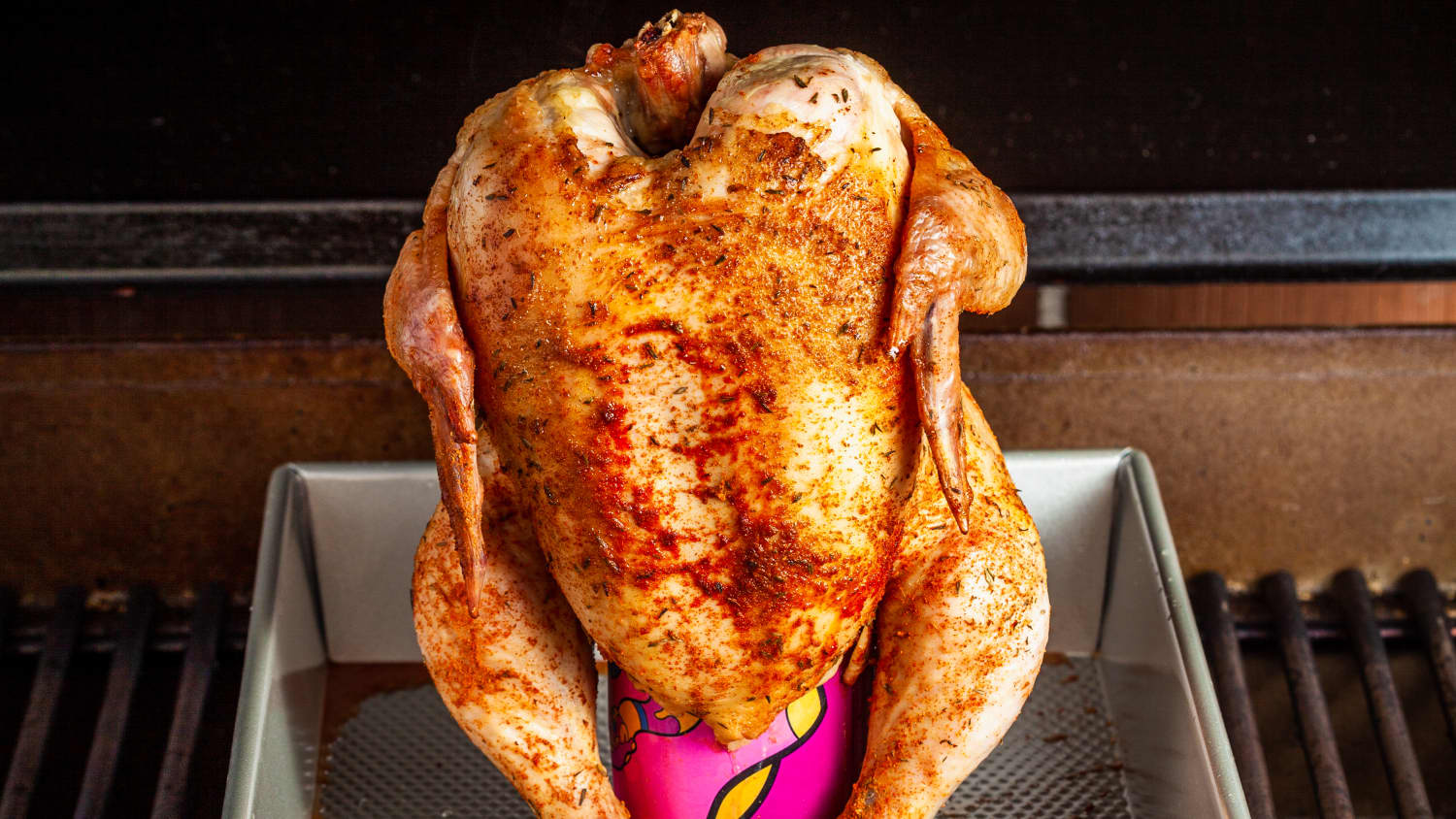 Cooking beer can chicken top