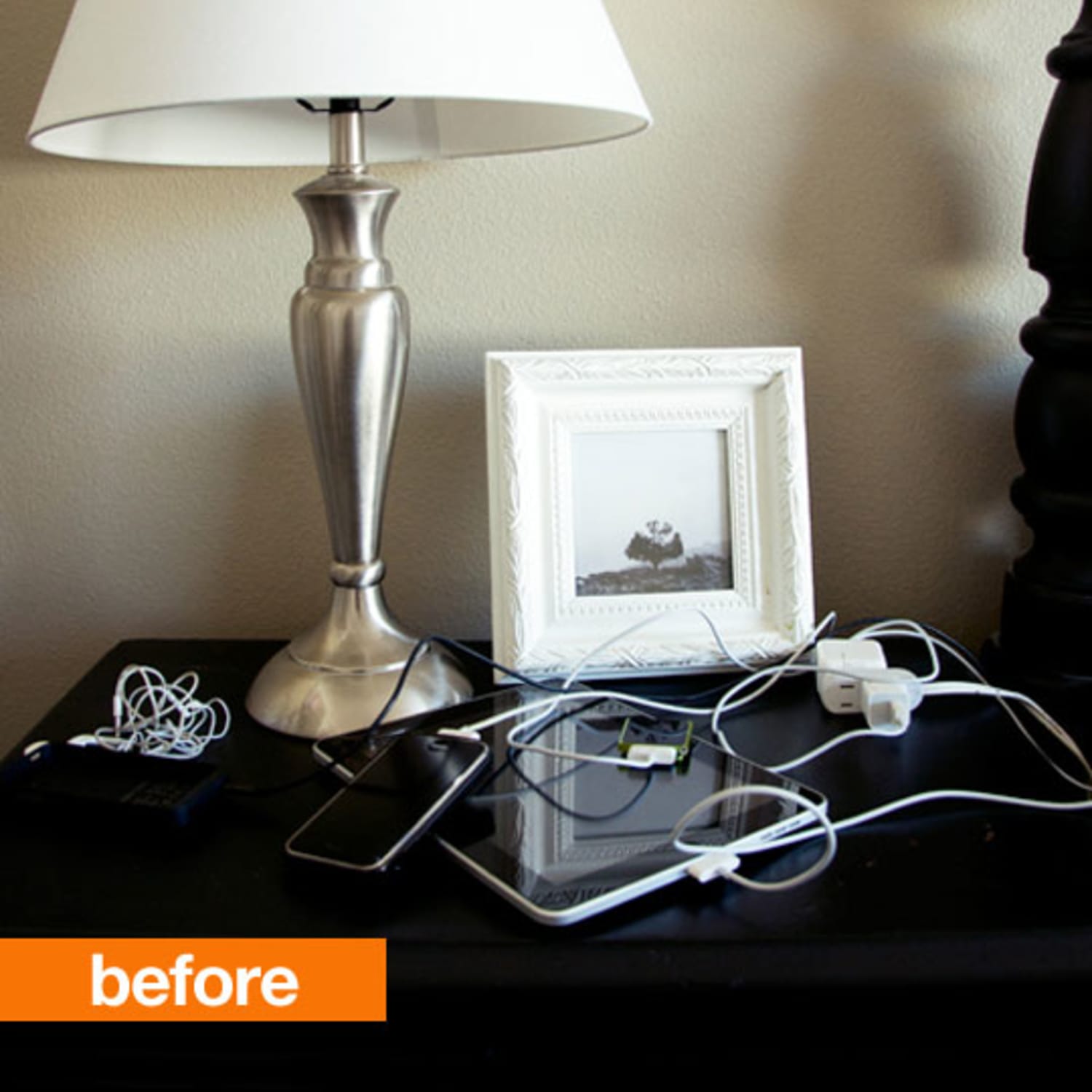 Before After Natalme S Diy 7 Nightstand Cable Organizer Apartment Therapy