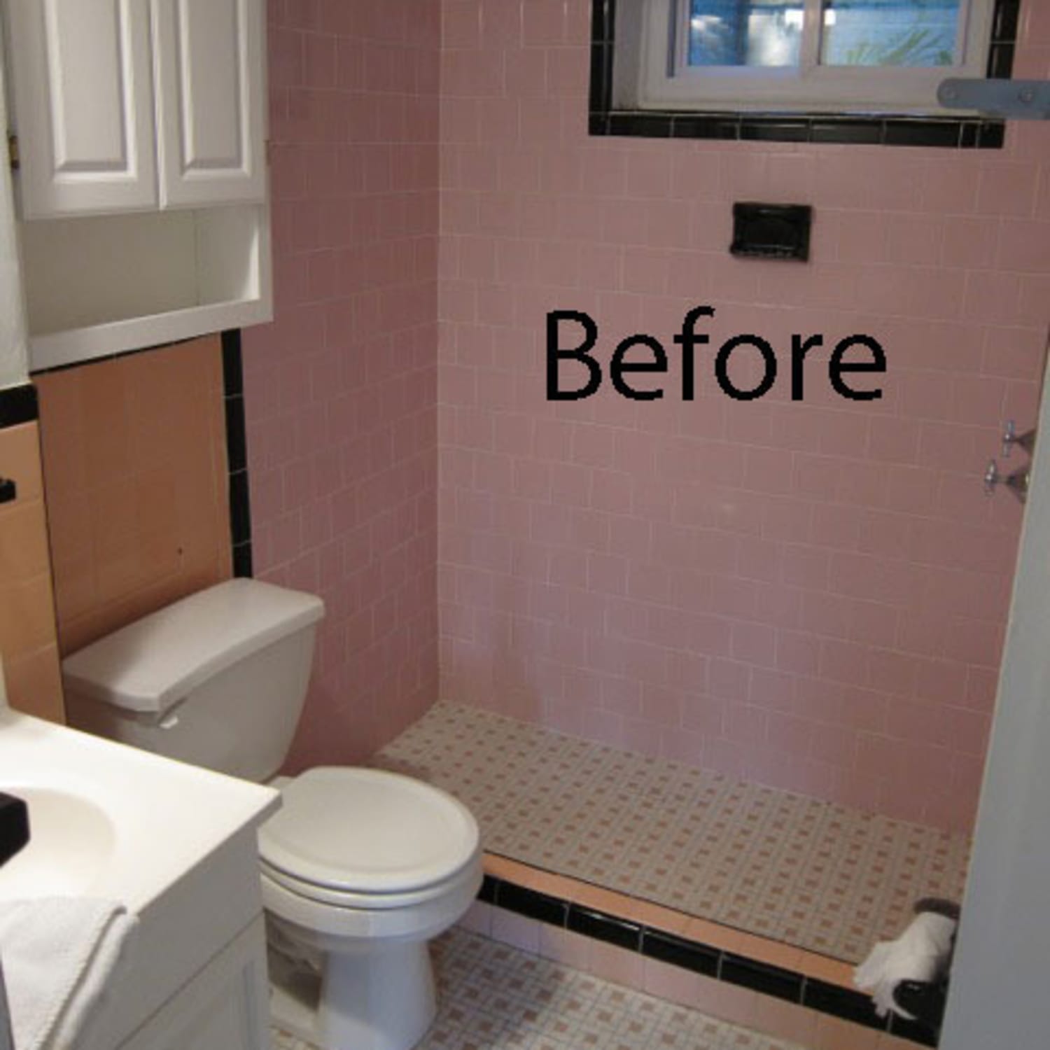 Before After A Bathroom Goes From Pinky Peach To Sleek And Chic Apartment Therapy