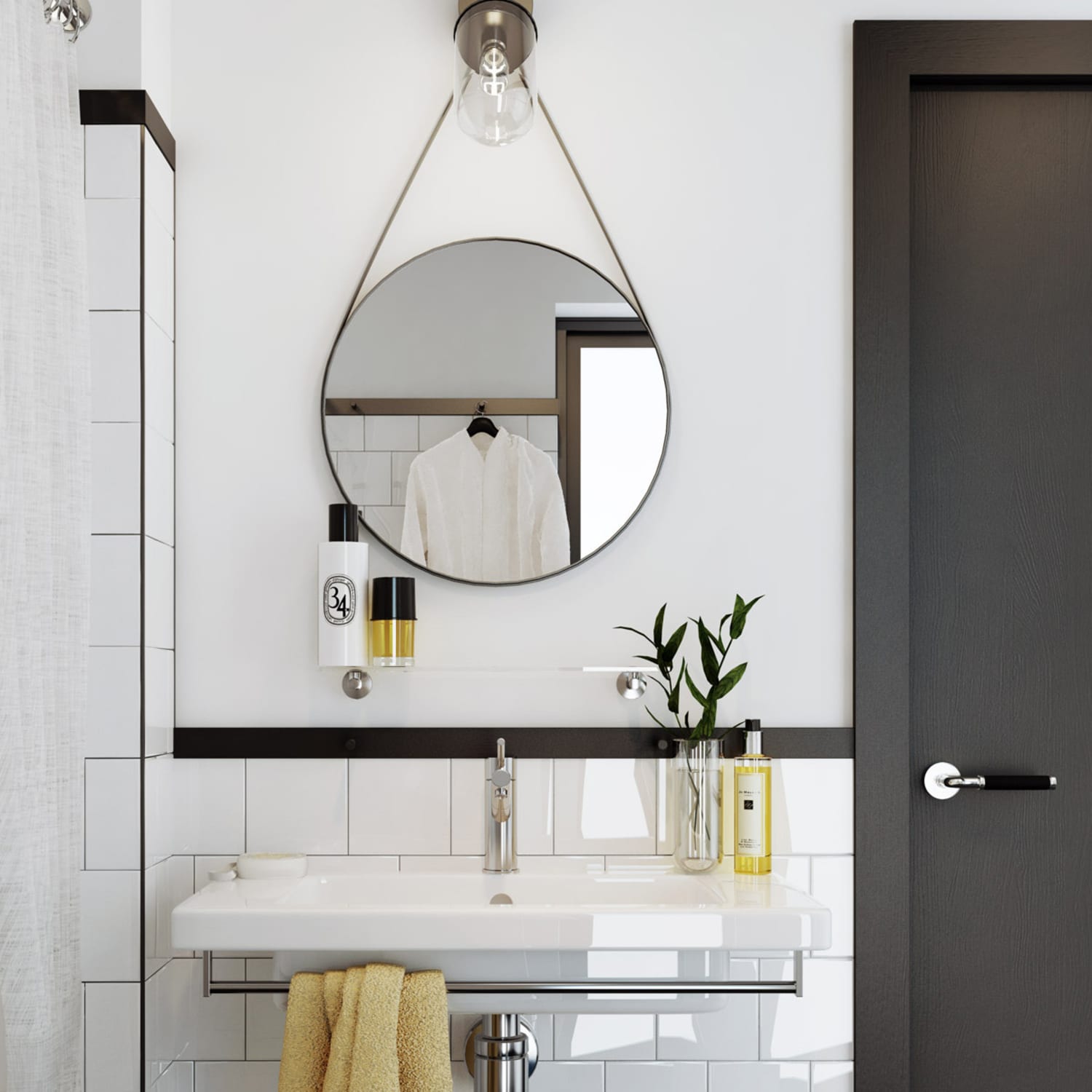 Bathroom round mirror with light