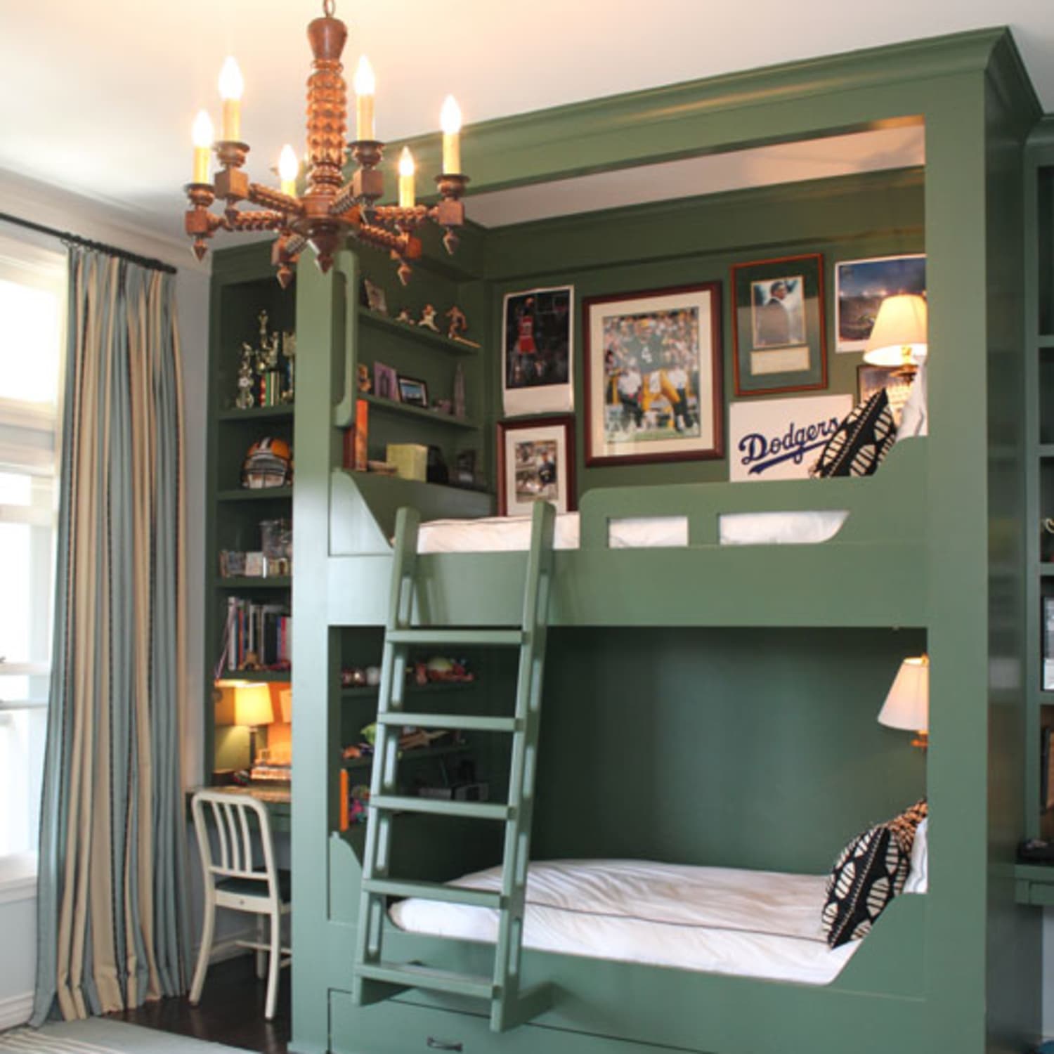 bunk bed with bookshelf