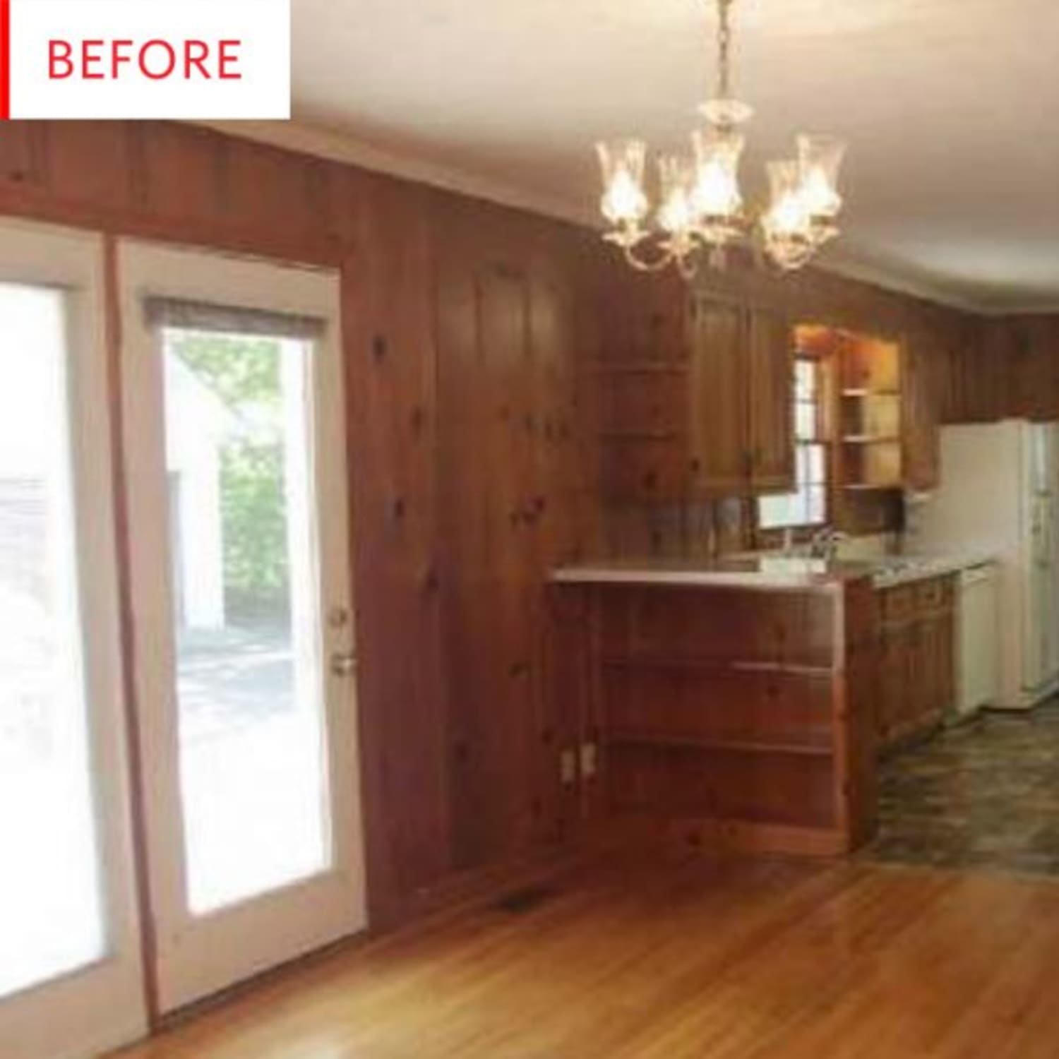 Before And After Black And White Paint Covers Up A Wood Paneling Kitchen Apartment Therapy