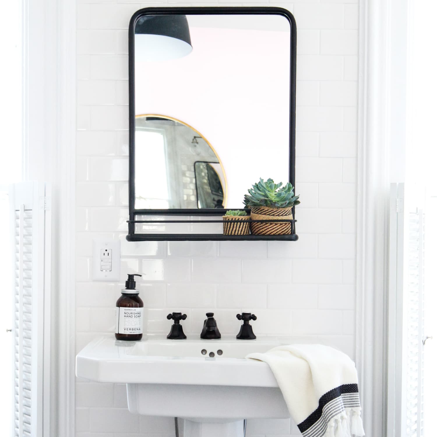 Industrial Bathroom Wall Mirror w/ Shelf Toiletries Decor Display