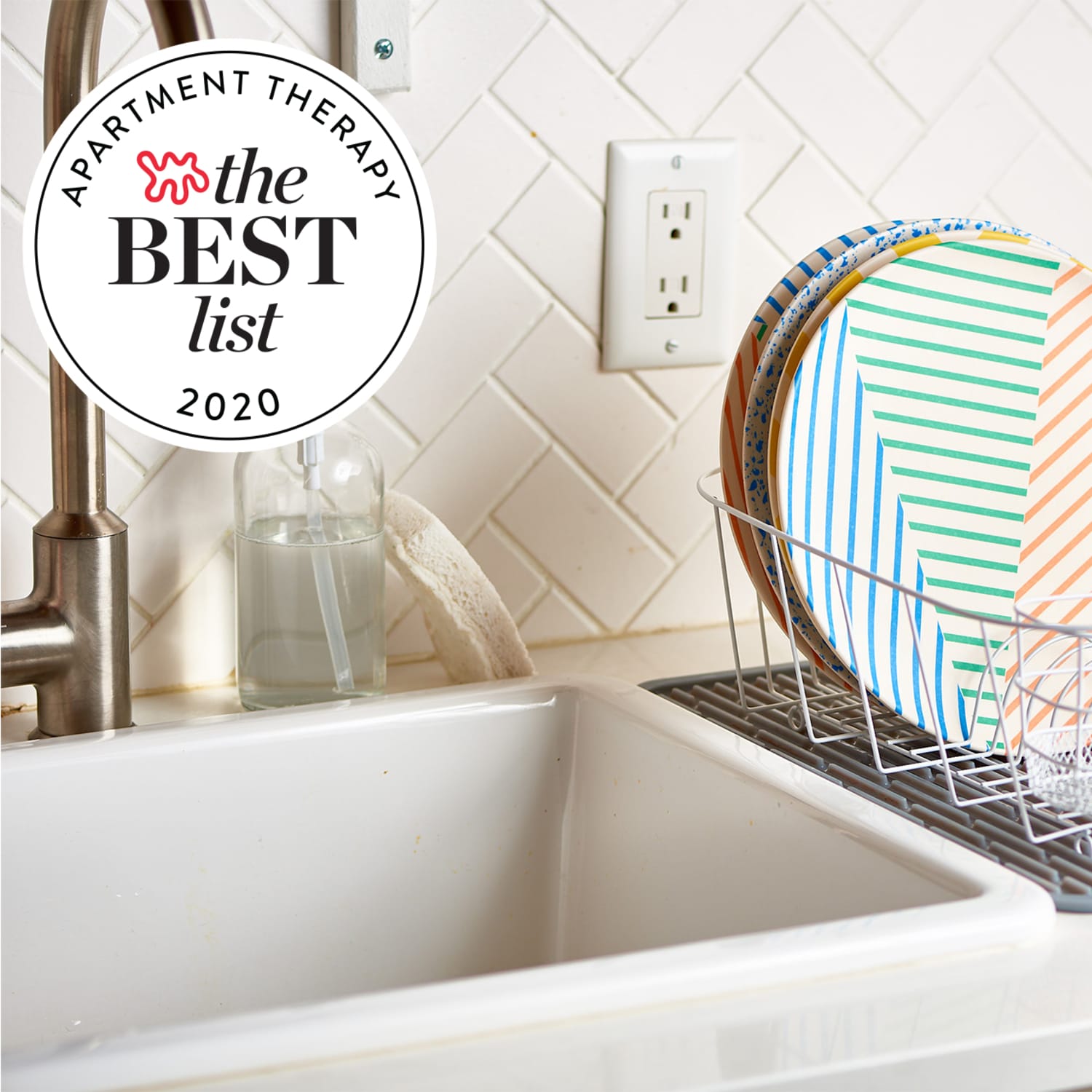 European Dish Rack Above the Sink. Dish Drying Rack Built Inside the Cabinet  