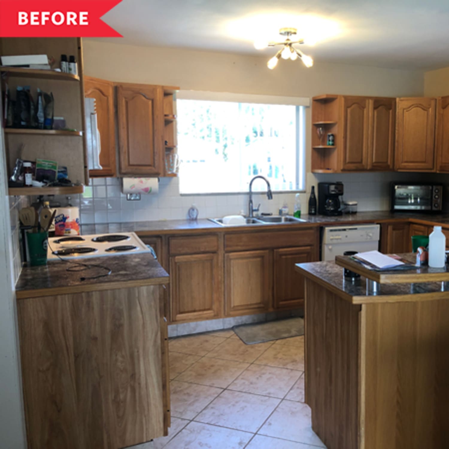 Before And After Bright White Diy Refresh For A Dark Wood Kitchen Apartment Therapy