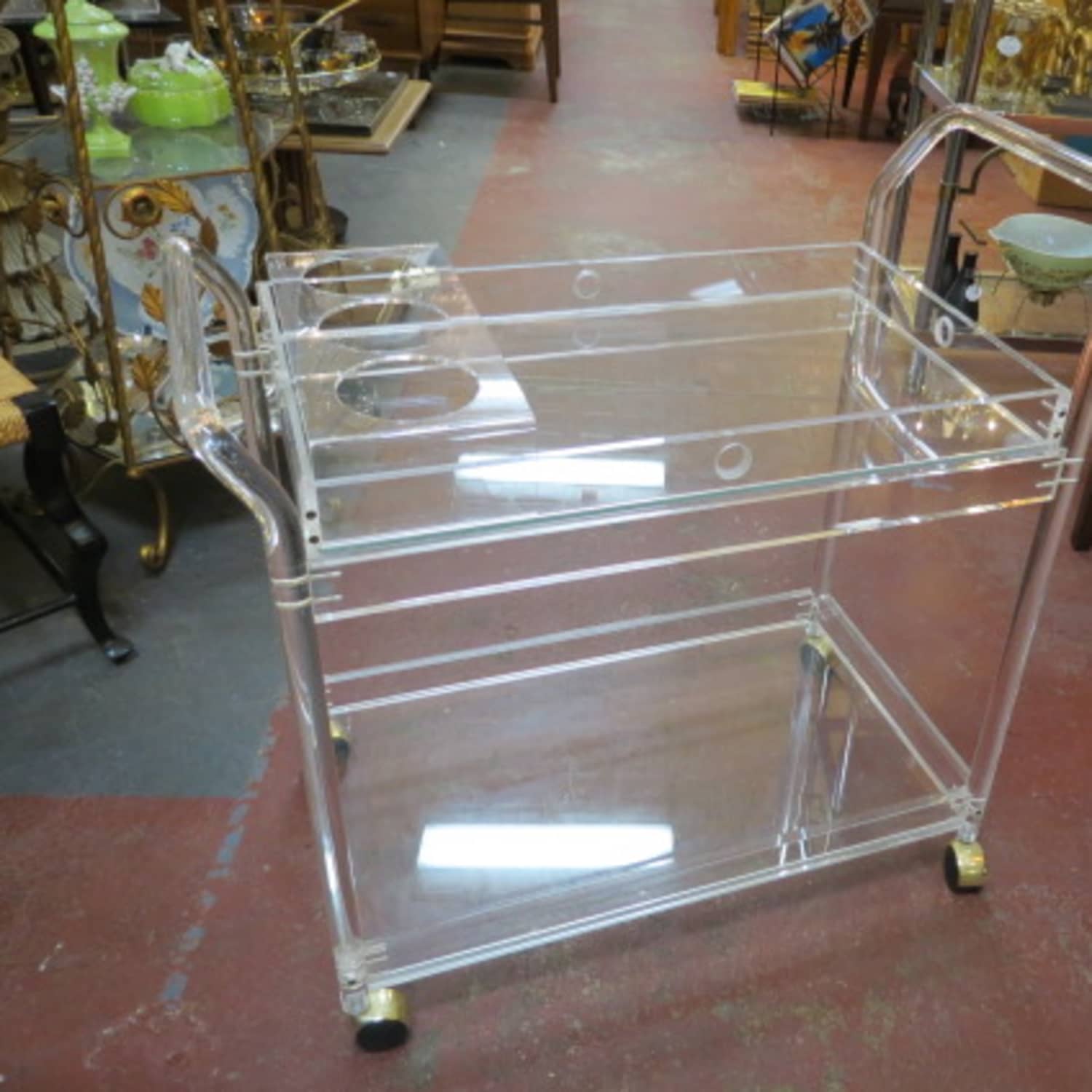 lucite brass bar cart