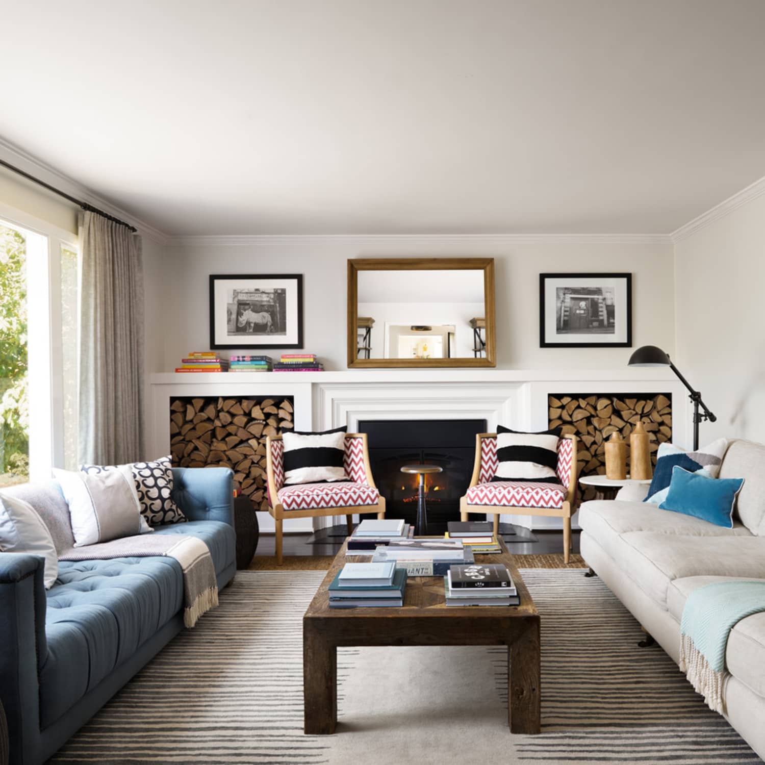 2 couches facing each outlet other