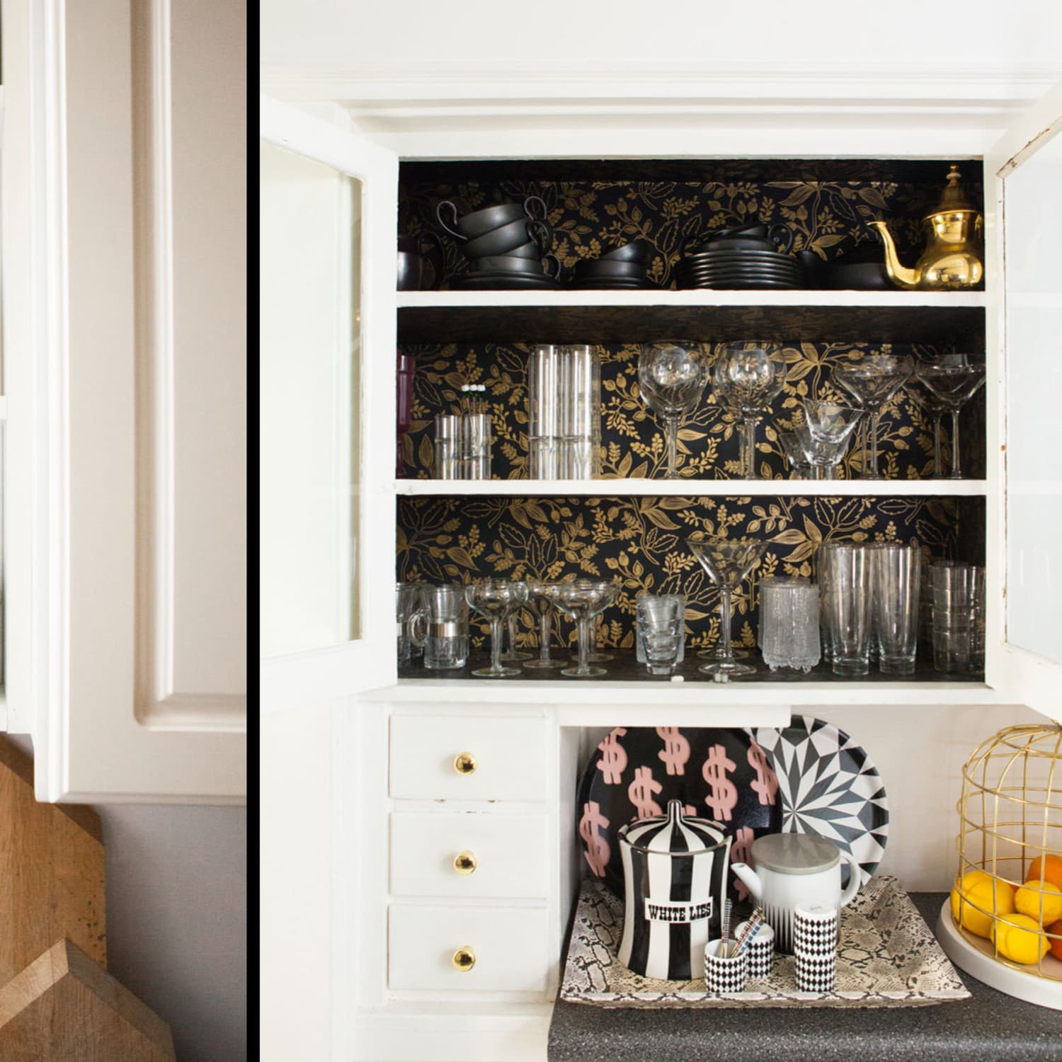 Wallpaper hotsell kitchen cabinets