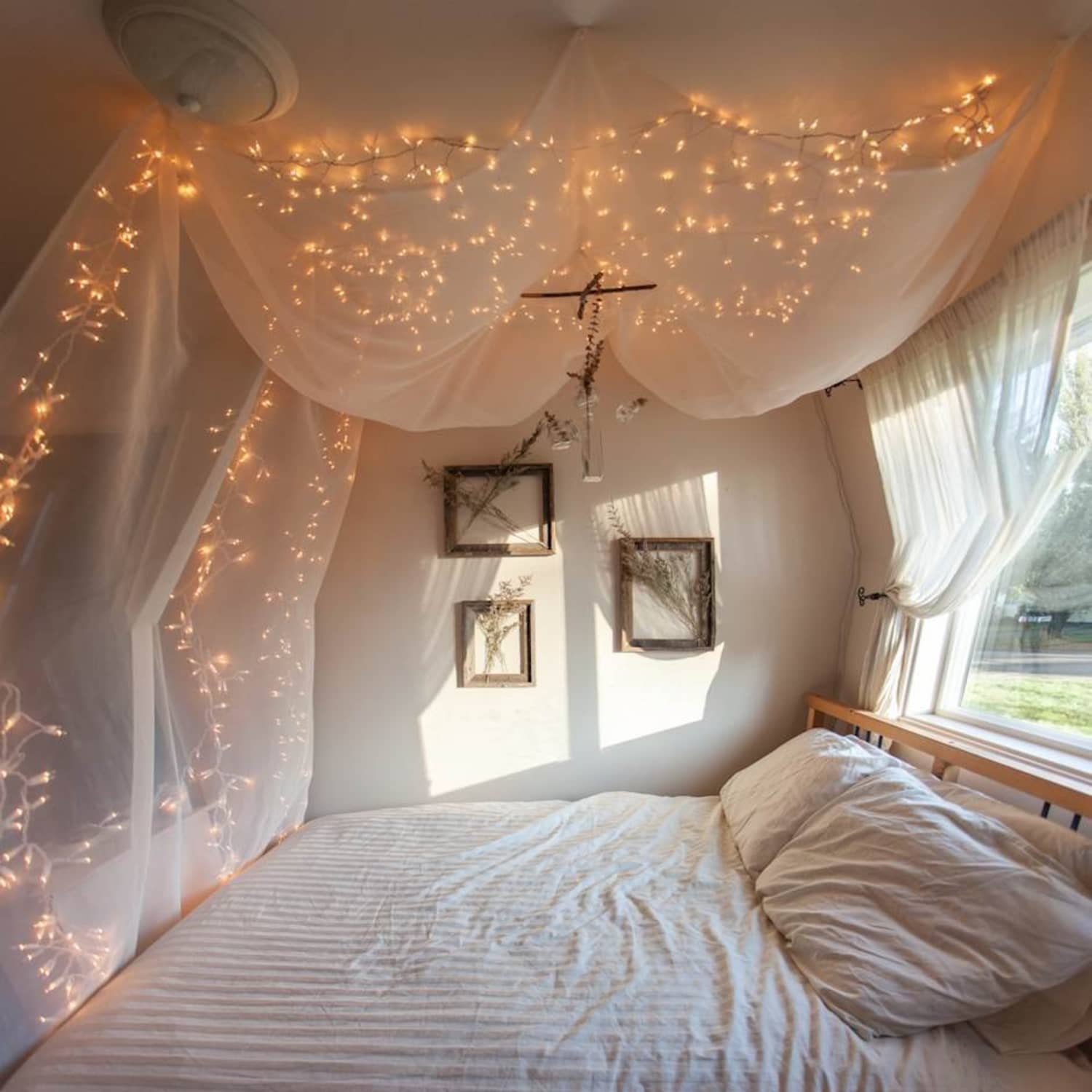 places to put fairy lights in bedroom