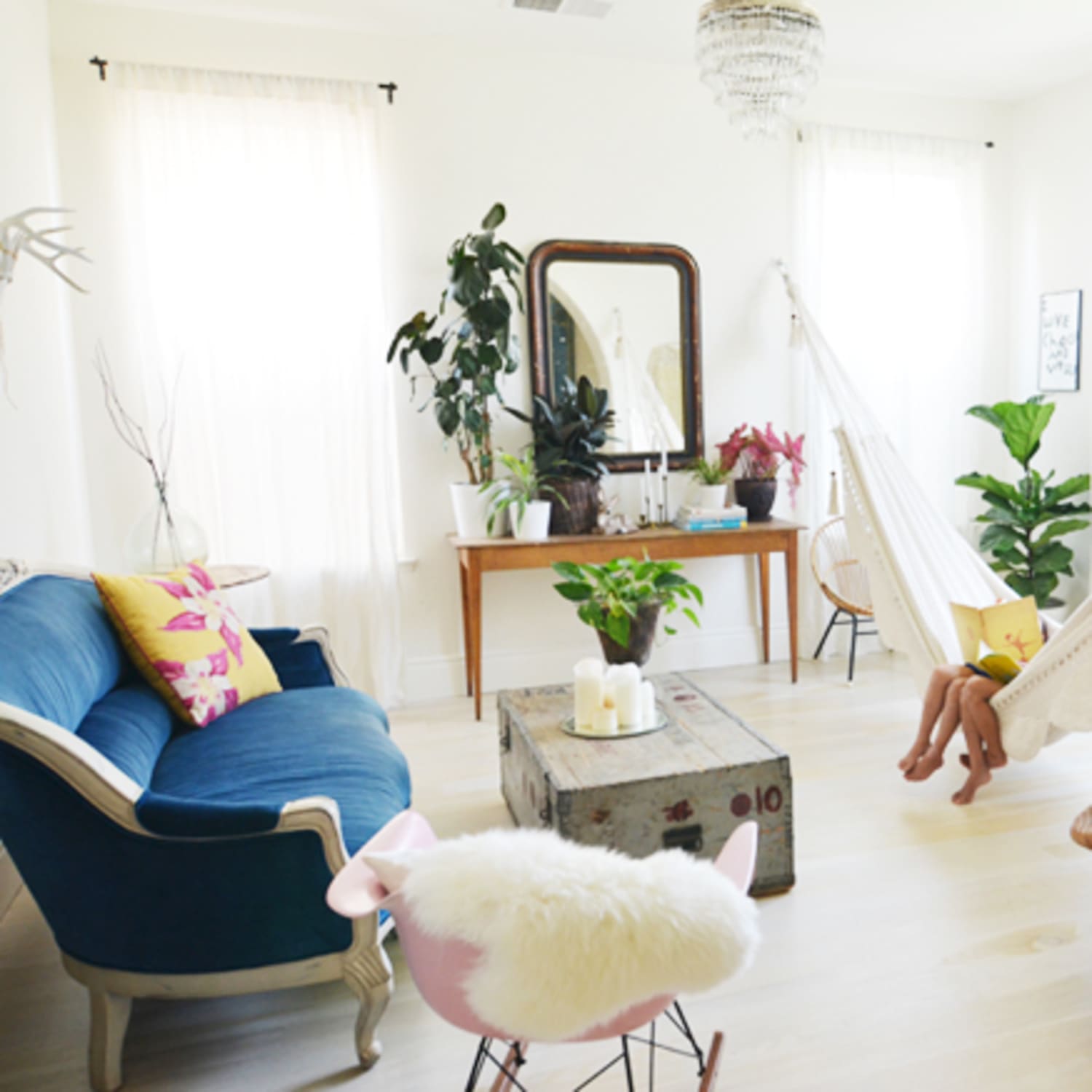 Hanging chair in apartment on sale