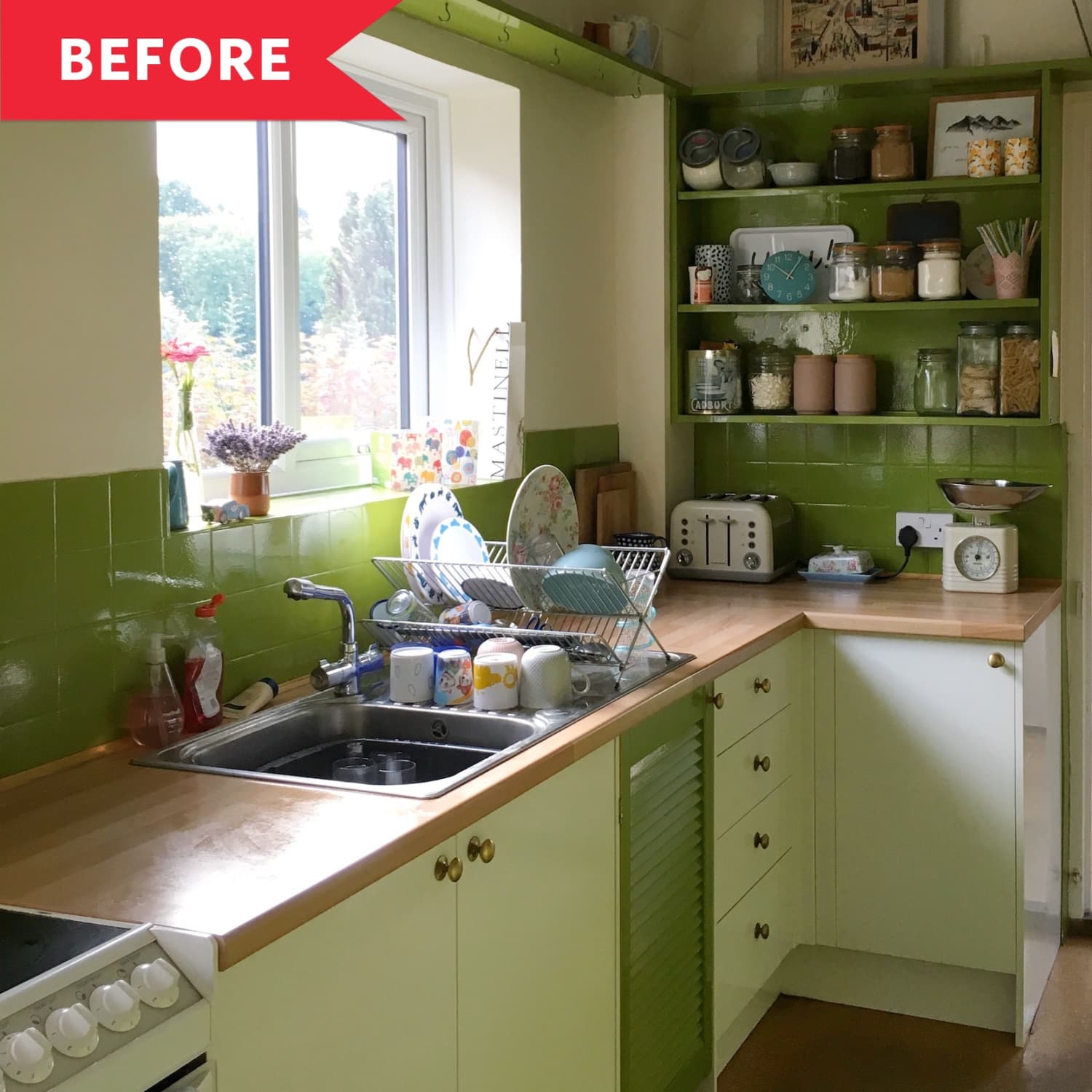 Before and After Blue and White Makeover for Vintage Green