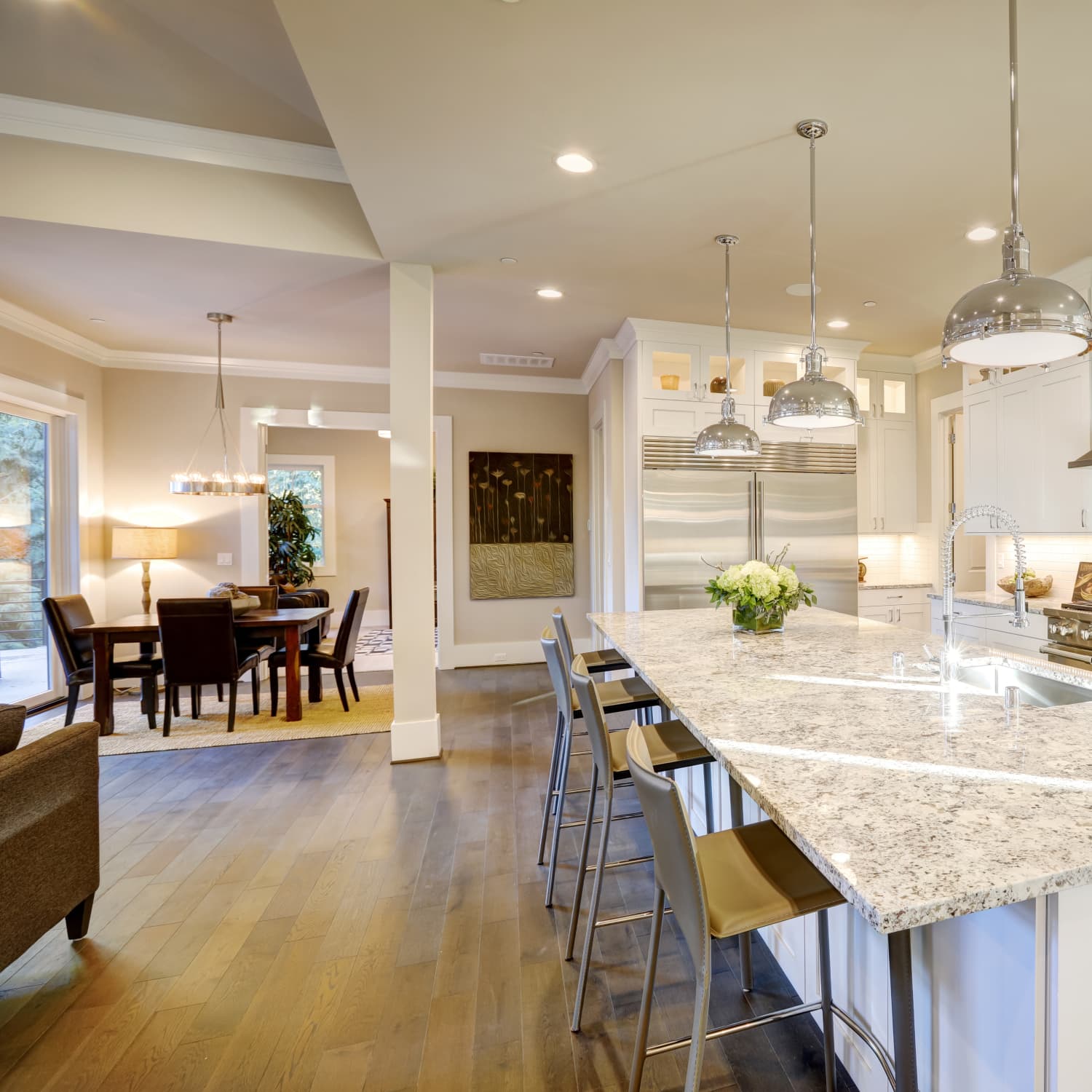 Open concept living room deals dining room kitchen