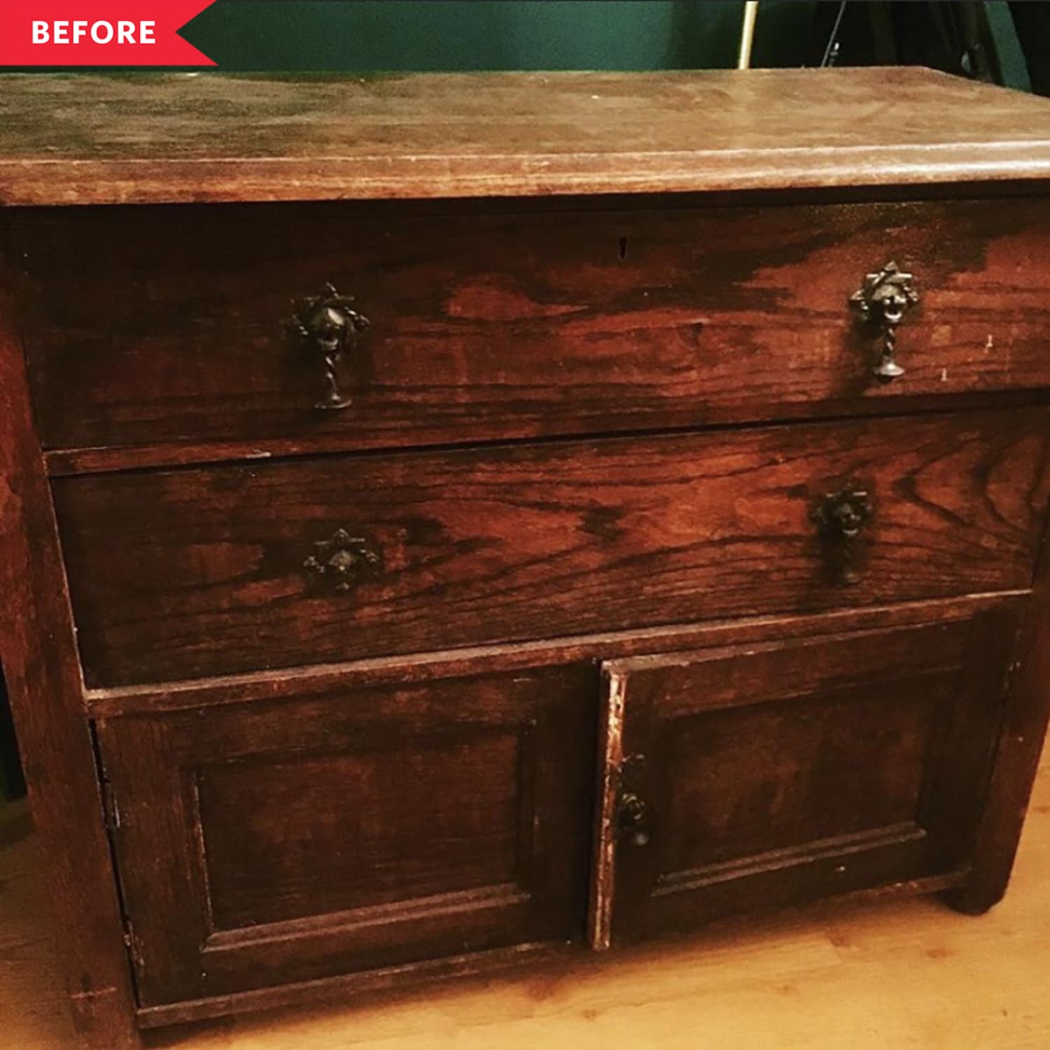 Upcycled sideboard before store and after
