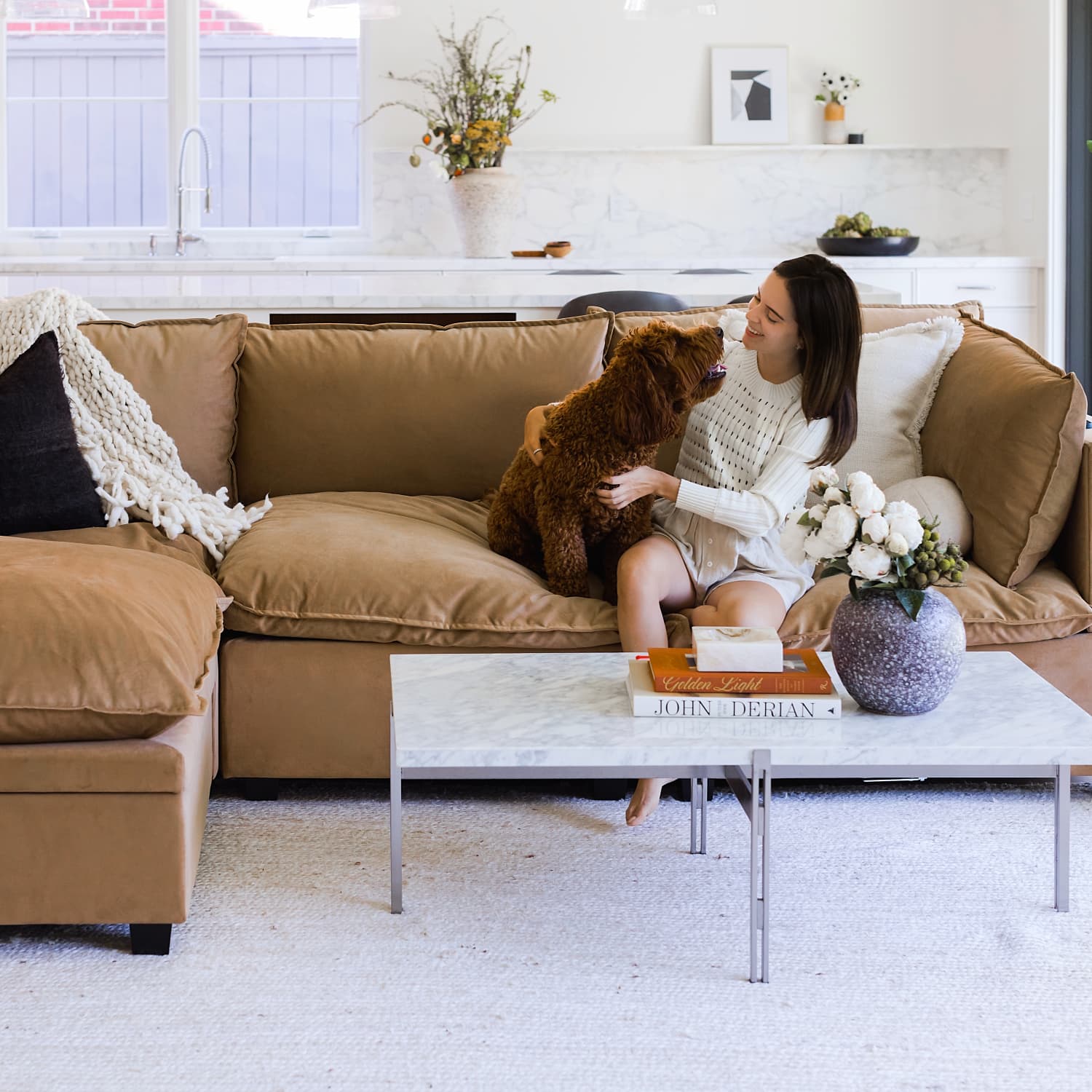 Couch with built store in ottoman